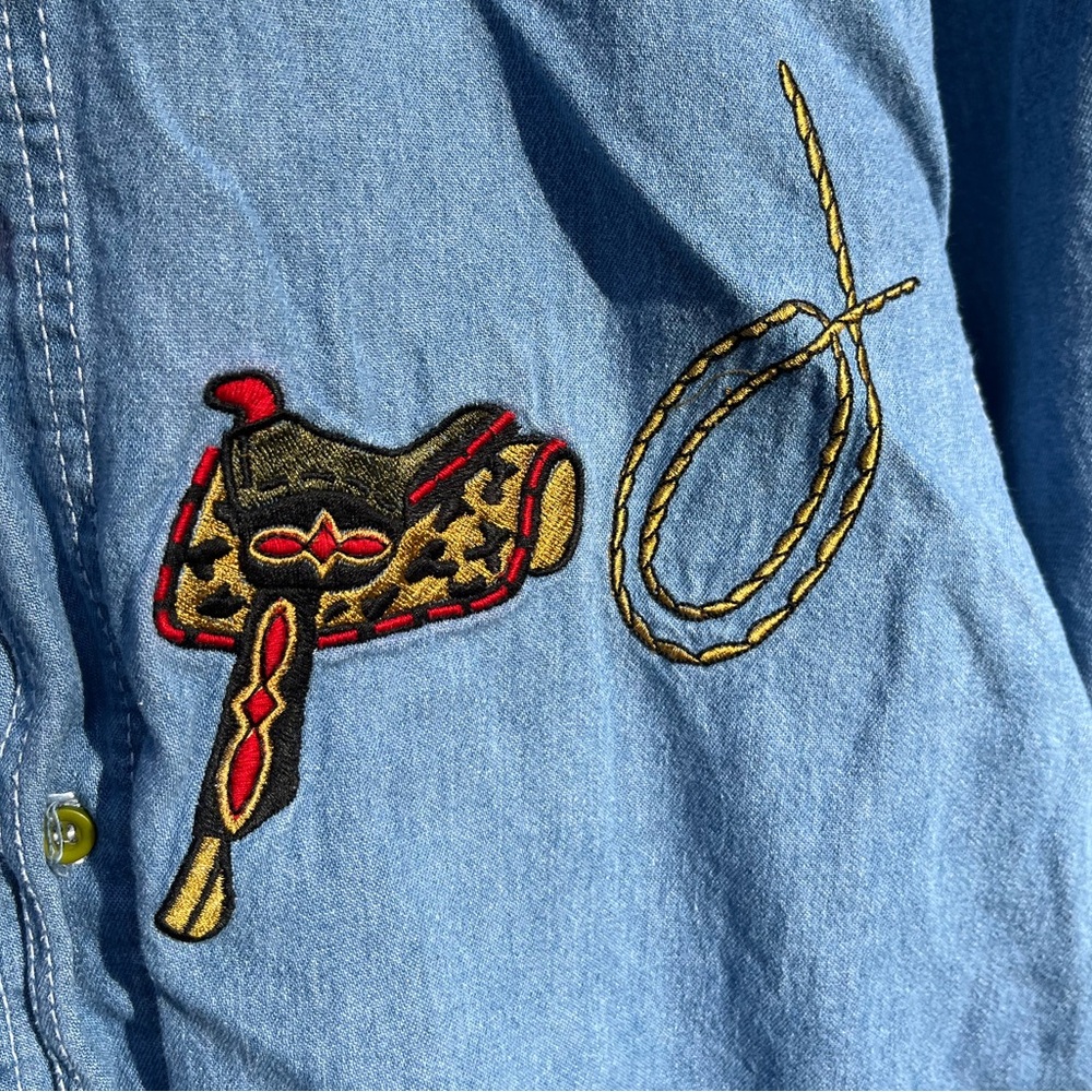 80s Groupy Western Denim Button-Up Shirt Size M Cowboy - Picture 12 of 14